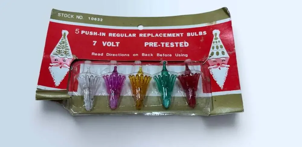 Vintage T.G. & Y. Stores 5 Push-In Regular Replacement Christmas Bulbs Stock No.